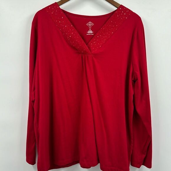 St. John’s Bay Red Sequin Long Sleeve Tee 2X - Picture 1 of 5
